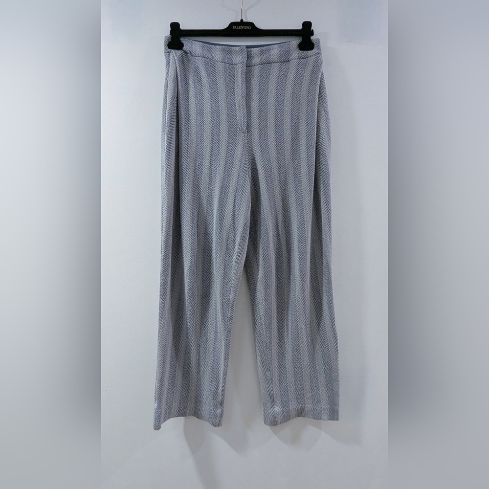 Emporio Armani Blue And White Chevron Wide Leg Pants